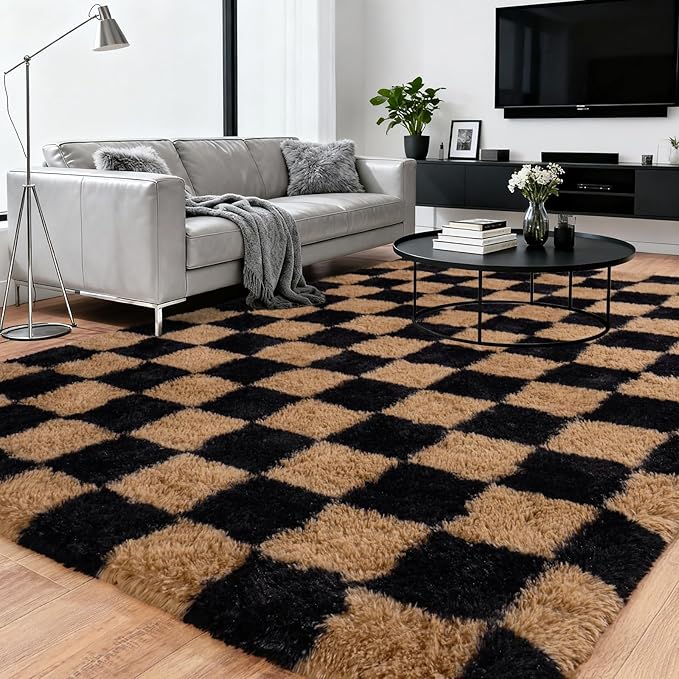 Upgrade Non-Slip Plush Rugs for Living Room, Soft Shaggy Carpets for Living Room, Fuzzy Rugs for Kids' Room, Perfect Decor for Modern Home Grid 6x9Feet