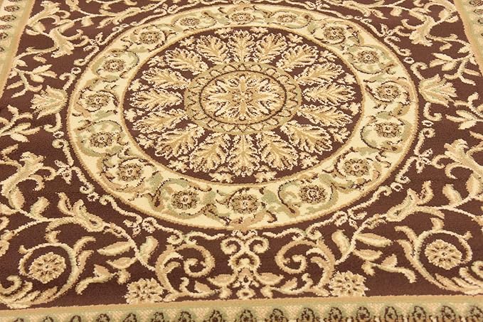 Unique Loom Versailles Collection Traditional Classic Medallion Floral Motif Area Rug (6' 0 x 6' 0 Square, Brown/ Ivory)