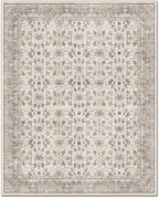 Washable 9x12 Area Rugs for Living Room, Boho Non-Slip Vintage Distress Lager Rugs for Bedroom Dining Room Nursery Office, 0.3" Neutral Oriental Throw Thin Carpet, Cream/Blue/Orange/Multi