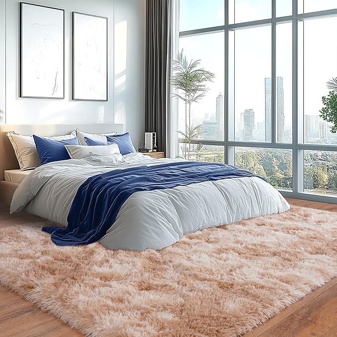 Upgrade Non-Slip Plush Rugs for Living Room, Soft Shaggy Carpets for Living Room, Fuzzy Rugs for Kids' Room, Perfect Decor for Modern Home Tie Dye Beige 6x9Feet