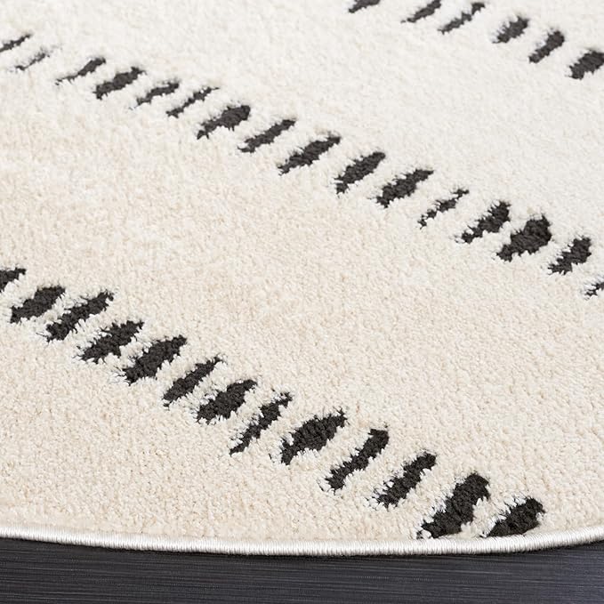 SAFAVIEH Melody Collection Area Rug - 6'7" Round, Ivory & Black, Modern Design, Non-Shedding & Easy Care, Ideal for High Traffic Areas in Living Room, Bedroom, Dining Room (MEL114A-7R)