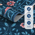 GarveeHome 8x10 Area Rugs for Living Room Washable Rugs Non Slip Stain Resistant Bedroom Floral Rugs Low Pile Soft Dining Room Throw Carpet Blue Bow Large Carpet for Home Office Decor, 8x10