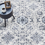 vivorug 5x7 Area Rugs, Stain Resistant Washable Rug for Living Room, Floral Rug Vintage Inspired (Ivory/Blue, 5'x7')