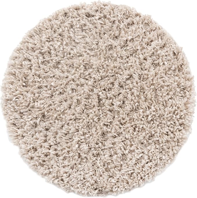 Unique Loom Davos Shag Collection Area Rug - Solid (2' Round, Linen)