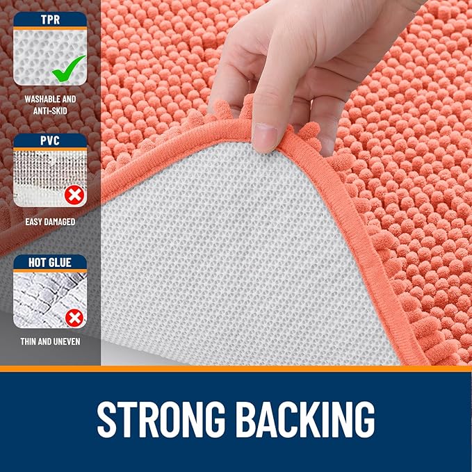 OLANLY Bathroom Rugs 36x24, Extra Soft Absorbent Chenille Bath Rugs, Rubber Backing Quick Dry, Machine Washable Bath Mats for Bathroom Floor, Tub and Shower, Home Decor Accessories, Coral