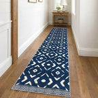 KILOCOCO Hallway Runner Rug 2.6'x10' Runners for Hallways Washable Runner Soft Non Slip Printed Geometric Low-Pile Rugs Runners for Bedroom Kitchen Living Room Boho Rugs, Blue