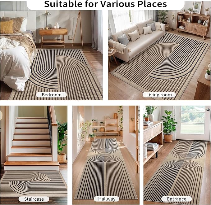 Tangsoo Rainbow Easy Jute Rug 2x4 Small Throw Rugs for Entryway,Washable Ultra Thin Outdoor Door Mat, Black Brown Non-Slip Indoor Floor Carpet for Entrance Kitchen Hallway Bedroom Front Porch