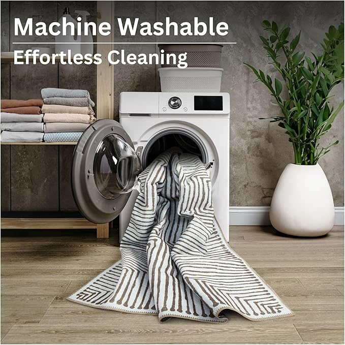 Bloom Rugs Washable Non-Slip 10 ft Runner - Brown Striped Runner for Entryway, Hallway, Bathroom, and Kitchen - Exact Size: 2.5' x 10'