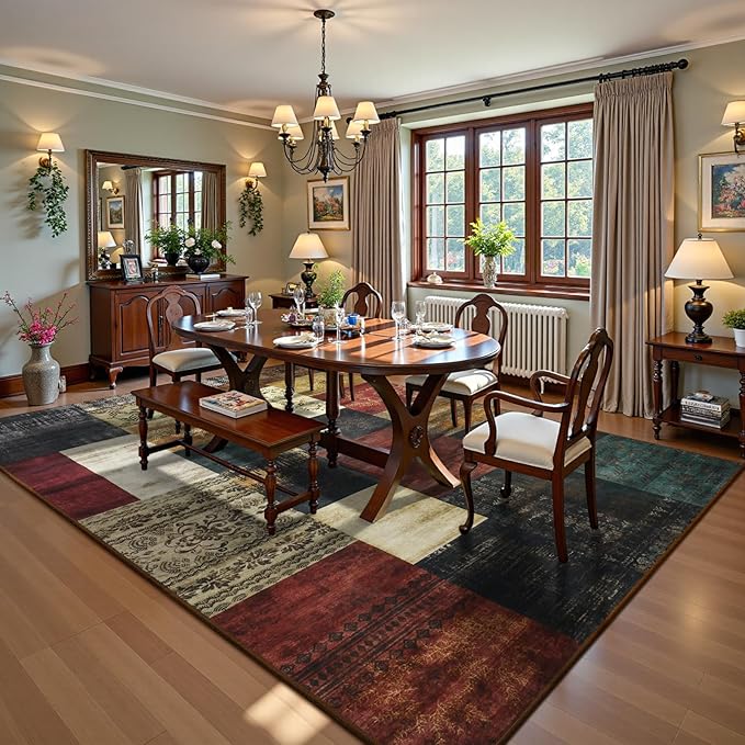 DweIke Washable Area Rugs for Living Room, 6x9 Large Bedroom Rugs, Geometric Print Non Slip Low Pile Indoor Throw Carpets for Bedroom Apartment Dining Room Home Office Hardwood Floor, Colorful