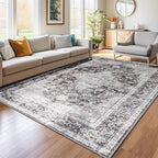 Area Rug - 9x12 Large Dining Room Rug Soft Living Room Mat, Vintage Washable Indoor Floor Throw Carpet for Bedroom, Playroom, Home Office (Dark Grey)