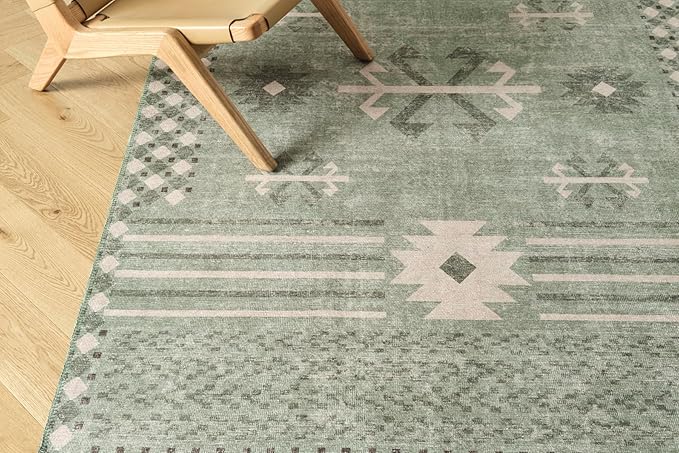 Revival Rugs Flam 6'x9' Zero-Shedding Area Rug for Living Room Bedroom - Oeko-TEX Certified, Low Pile, Spot Clean, Green