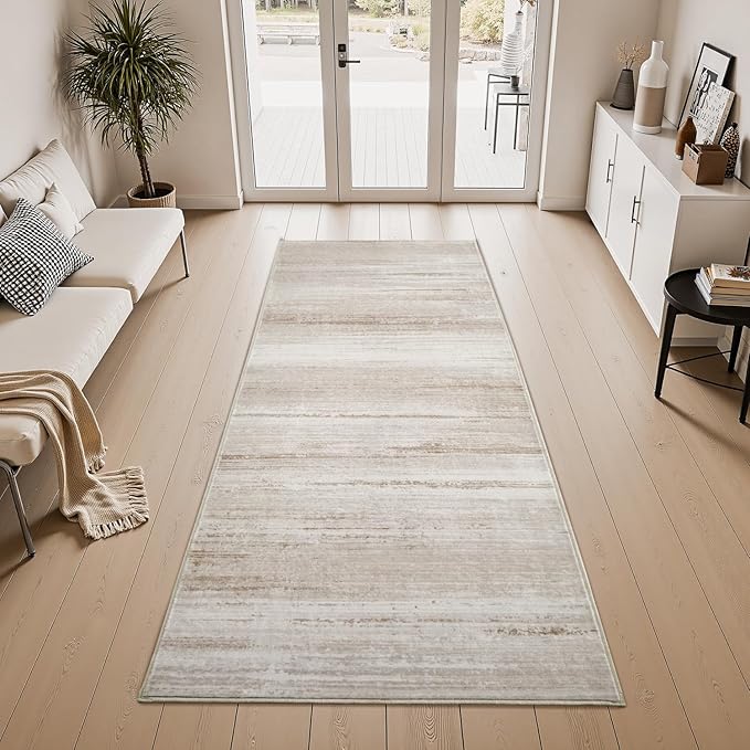 PADOOR Modern Abstract Runner Rug - 2x8 Washable Hallway Rugs, Ultra Soft Non-Slip Low Pile Floor Rugs for Hallway Entryway Kitchen Bedroom Bedside Laundry Room Brown