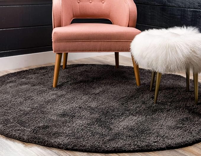 Unique Loom Solo Collection Area Rug - Calabasas (7' 10" Round, Charcoal/ Black)