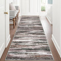 Modern Abstract Runner Rug 3x8, Dark Light Brown White Washable Kitchen Runner Non-Slip Soft Hallway Rug Runner Thin Print Faux Wool Carpet for Entryway Bedroom Laundry Room Indoor