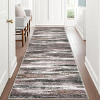 Modern Abstract Runner Rug 3x8, Dark Light Brown White Washable Kitchen Runner Non-Slip Soft Hallway Rug Runner Thin Print Faux Wool Carpet for Entryway Bedroom Laundry Room Indoor