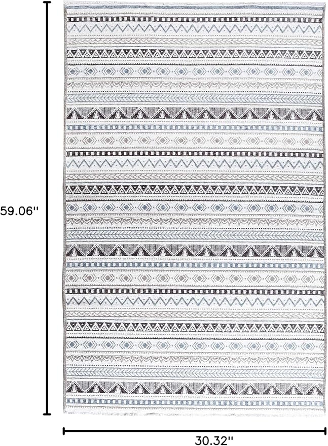 Alfa Rich 3x5 Blue Gray White Washable Area Rugs for Living Room Bedroom Kitchen Cotton Decor Runner