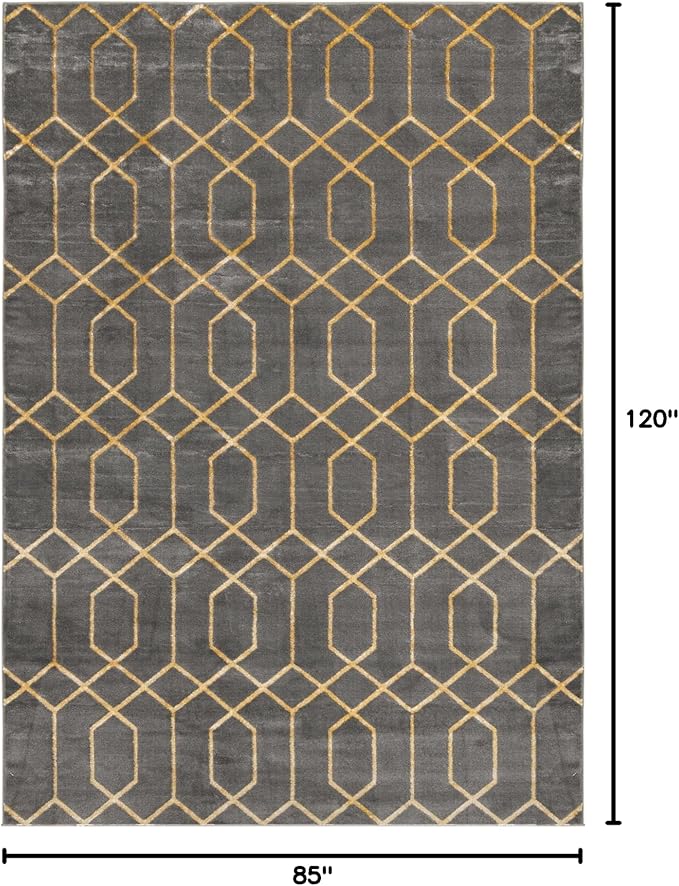 Unique Loom Glam Collection Area Rug - Trellis (7' 1' x 10' Rectangle, Gray Gold/ Gold)