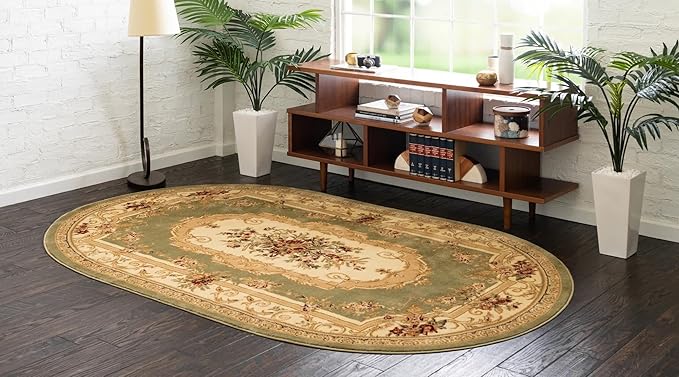 Unique Loom Versailles Collection Traditional Classic Floral Motif Area Rug (5' 0 x 8' 0 Oval, Green/Ivory)