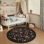 Vintage Medallion Floral Round Rug 4ft, Washable Circle Area Rug, Non-Slip Soft Low Pile Circular Carpet for Bedroom, Living Room, Dining Room, Entryway, Office, Kids, Bathroom | Black