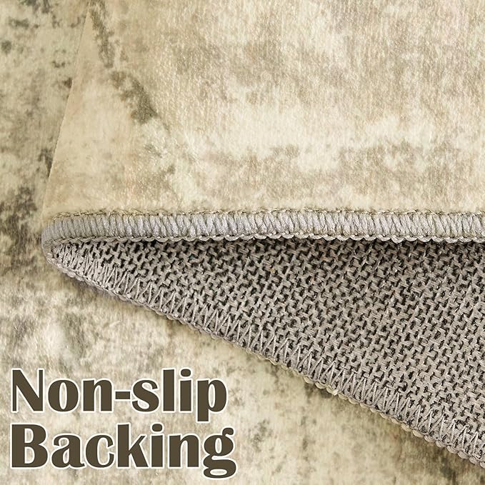 jinchan Moroccan 4x6 Area Rugs for Bedroom - Machine Washable Soft Modern Geometric Stain Resistant Non-Slip Ultra-Thin Low-Pile Faux Wool Carpet for Living Room Kitchen Dining Room (4x6ft, Taupe)