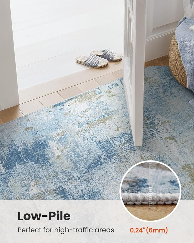 AMADA HOMEFURNISHING 5x7 Area Rugs for Living Room, Modern Abstract Washable Rug Neutral Soft with Non-Slip Backing & Low Pile Kids Rug for Resistant, Bedroom, Nursery Home Office, Light Blue