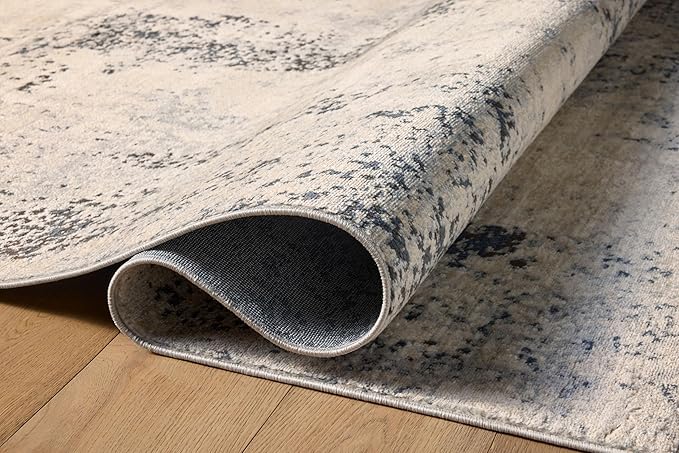 Loloi Teagan Collection TEA-07 Natural/Denim 2'-8" x 4' Accent Rug, Large, Soft Neutral Rug, High-Traffic for Living Room, Bedroom, Home Office, Dining Area