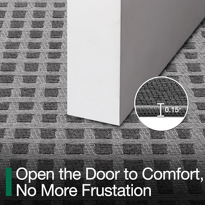 LUMI Inside Door Mat for Entry 36''x59'', Absorbent, Dirt Trapper, Low Profile Thin, Non Slip Mats with Rubber Backing, Ideal for Indoor, High Traffic, Garage, Entrance, Checkered Grey