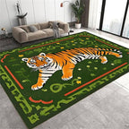 Jungle Tiger Area Rug,3x4ft, Cozy Jungle Style Tiger Print Area Rug Surrounded by Green Plants and Yellow Flowers Washable Animal Rug for Farmhouse Living Room Bedroom Kitchen Kids Room Decor