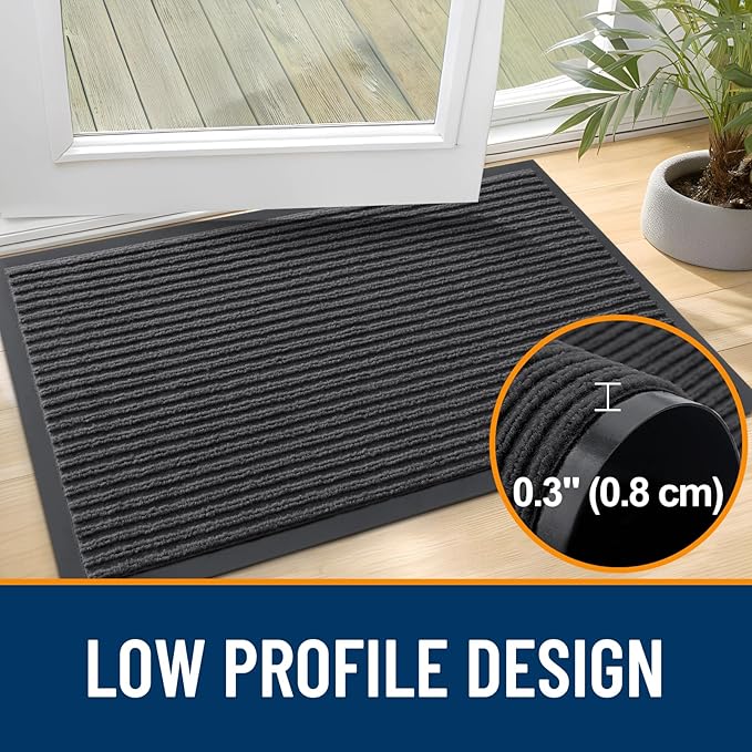 OLANLY Front Door Mat Indoor Outdoor Entrance, Waterproof Heavy Duty Doormat, Fade Resistant, Low Profile, Easy Clean Patio Porch Welcome Floor Mats for Entry, 29.5x17, Charcoal Grey