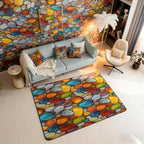 Cobblestone 3x5 Area Rug Rainbow Pebble Rugs for Living Room | Garden Gravel Stone Washable Rug, Watercolor Cobble Carpet Indoor Floor Mat