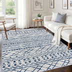 KUTA Area Rug 5x7, Moroccan Large Blue White Rugs Washable Boho Non-Slip, Ultra Soft Geometric Traditional Farmhouse Carpet for Living Room Dining Room Bedroom Dorm Office Home Décor