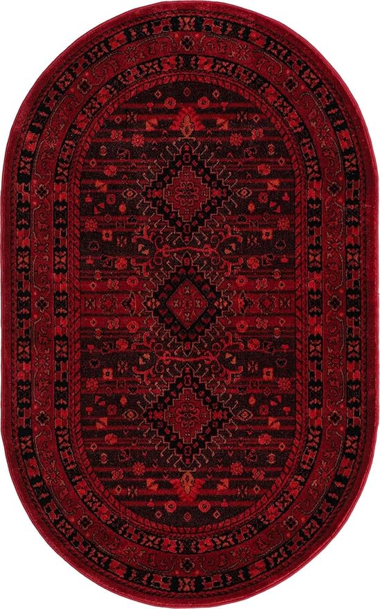 Unique Loom Tekke Collection Area Rug - Sheibani (3' 3" x 5' 3" Oval, Red/ Black)