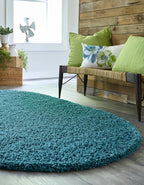 Unique Loom Solid Shag Collection Area Rug (5' 3" x 8' Oval, Deep Aqua Blue)