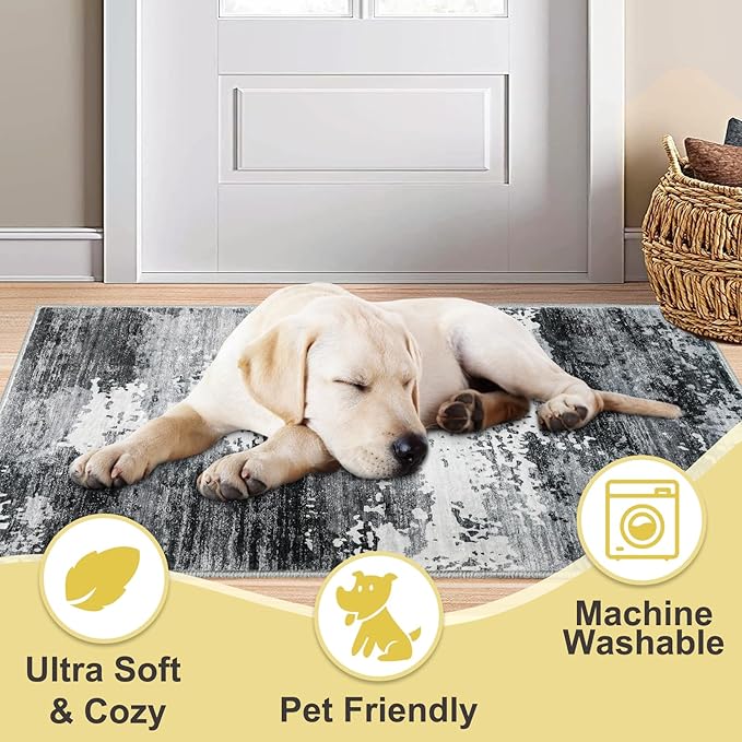 COMSLE Door Mat Soft Absorbent Indoor Front Entryway Rug Machine Washable Entrance Mats for Muddy Paws Non Slip Throw Rugs 24" x 48" Doormat for Inside Foyer Bedroom - Gray