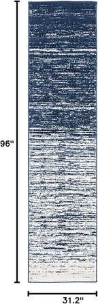 SAFAVIEH Adirondack Collection Runner Rug - 2'6" x 8', Navy & Ivory, Modern Ombre Design, Non Shedding & Easy to Clean, Ideal for Hallway, Foyer, Kitchen, Entryway, Bedroom (ADR113N)
