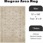HUGEAR 6x9 Area Rug Beige Vintage Machine Washable Living Room Retro Rugs Distressed Floral Vacuumable Low Pile Carpet Bedroom Office Dining Room Laundry Room Non Slip Soft Lightweight