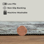 GLN Rugs Contemporary Collection - Machine Washable Area Rug, Contemporary Washable, Non Slip, Low Pile Chenille Rug, Living Room, Bedroom, Kitchen Rug (9' x 12' Grey/Green)