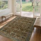 Large 8x10 Washable Area Rug for Living Room, No Shedding Vintage Floral Print Rugs Non Slip, Indoor Foldable Thin Retro Accent Carpet for Bedroom Farmhouse Dining Room Brown/Yellow