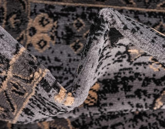 Unique Loom Taftan Collection Border Geometric Tribal Inspired Design Area Rug (9' 0 x 12' 0 Rectangular, Gray/ Black)