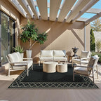 OJIA Easy Jute Outdoor Area Rug 8x10, Large Patio Rug Washable Living Room Rug Farmhouse Indoor Outdoor Carpet Bordered Modern Non-Slip Black Rugs for Bedroom Backyard Deck Decor