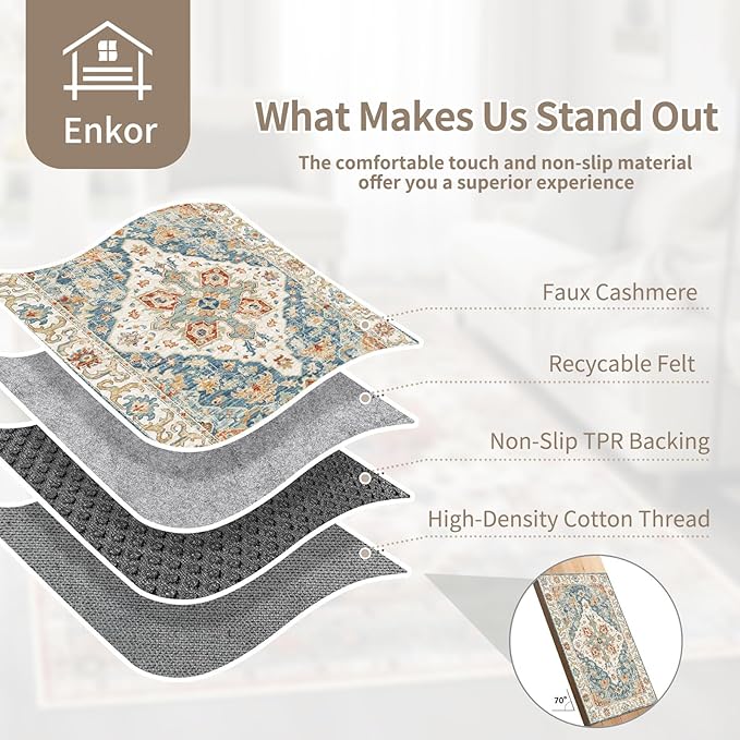 Enkor Runner Rugs for Hallway, 2.6x10.5 Washable Soft Non Slip Floor Rugs for Kitchen, Modern Mat for Living Room Bedroom Entryway Orange & Blue