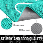 Smiry Dog Door Mat for Muddy Paws, Absorbent Dirt Trapper Non Slip Quick Dry Washable Chenille Mat for Mud Dogs, Entry Rug for Indoor and Outdoor (36x24 Inches, Turquoise and White)