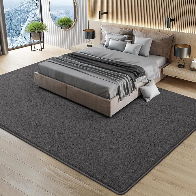 Modern Large Area Rug for Bedroom Living Room, 4x6 Feet Dark Grey Thickened Memory Foam Washable Rugs, Non-Slip Soft Minimalist Solid Indoor Carpets for Boys Girls Nursery Room Décor