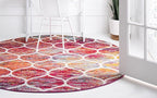 Rugs.com Lattice Frieze Collection Rug – 3' Round Multi Medium Rug Perfect for Kitchens, Dining Rooms