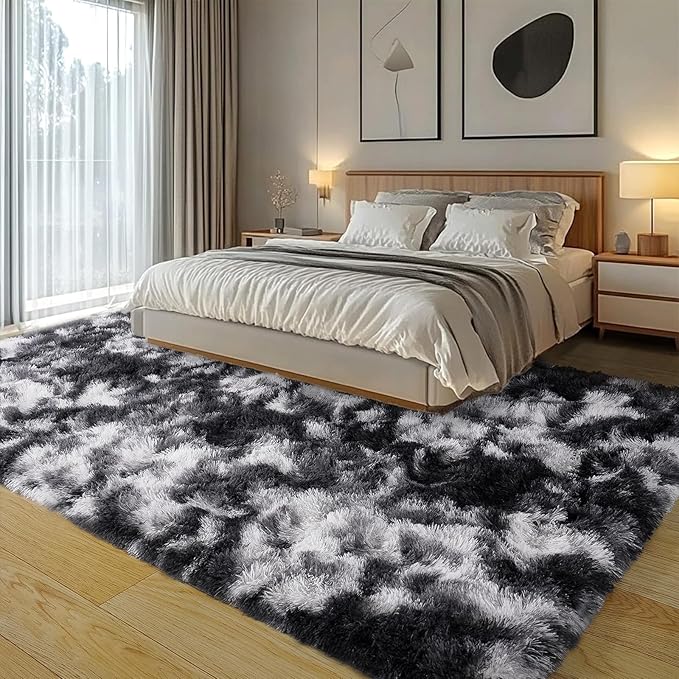 Fluffy Rug for Living Room Shaggy Area Rugs High Pile Fuzzy Rug Non-Slip Indoor Floor Carpet Plush Area Rugs for Living Room White 8x10