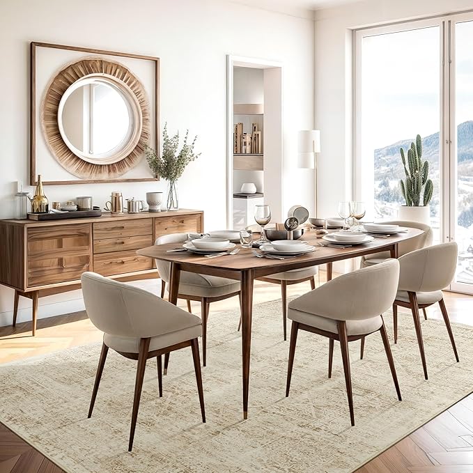 Washable Area Rug 8x10, Large Soft Rugs for Living Room Vintage 8x10 Area Rugs for Bedroom Dining Room Floral Non-Slip Thin Brown