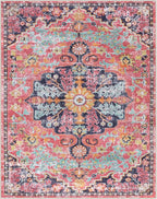 Lahome 8x10 Area Rugs for Living Room, Washable Rugs for Bedroom Aesthetic Large Dining Room Rugs for Under Table, Bohemian Printed Low Pile Nursery Carpet for Playroom Home Office, Fuchsia/Multi