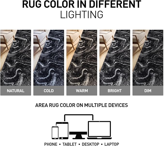 Rugshop Abstract Marble Shag Runner Rug Anthracite Dark Gray 2' 3" x 12' Great for Long Hallways, Open Entryways, or Galley Kitchens