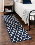 Rugs.com Lattice Collection Rug – 8 Ft Runner Dark Blue Medium-Pile Rug Perfect for Hallways, Entryways