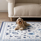 EVERGRACE Hallyway Area Runner Rugs 2x10, Boho Floral Faux Wool Indoor Outdoor Rugs, Washable Rugs for Bedroom Dining Room Living Room Kitchen, Low Pile Floor Mat Carpet for Home Decor, Porcelain Blue